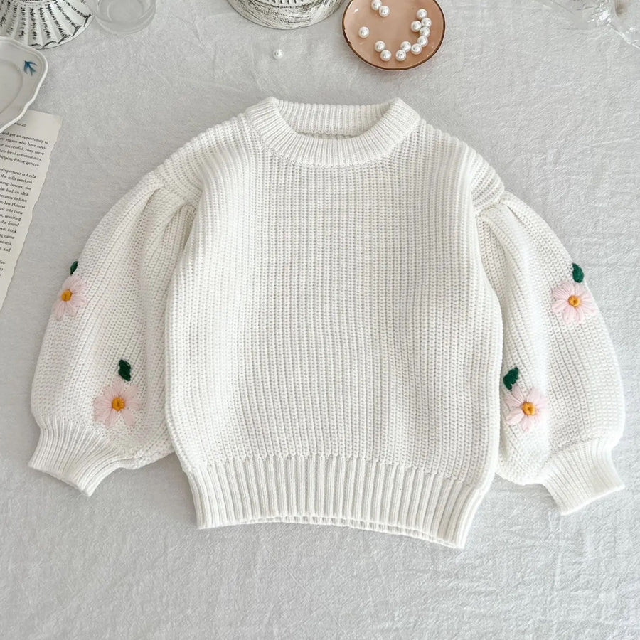 Puff Sleeves Embroidered Sweater