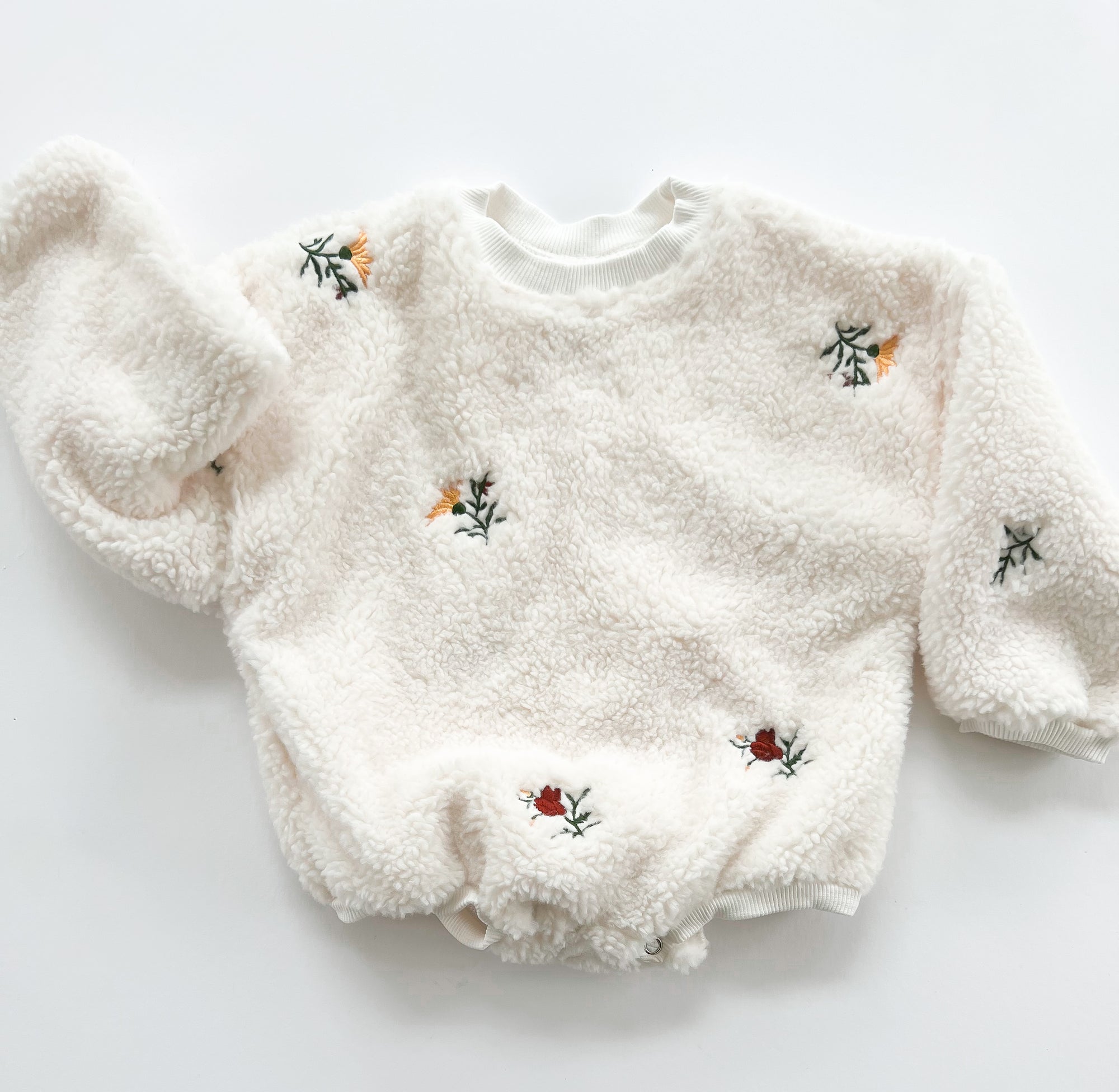Flower Embroidered Sherpa Romper