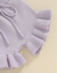 2pcs Knit Peplum Ruffle Shorts Set