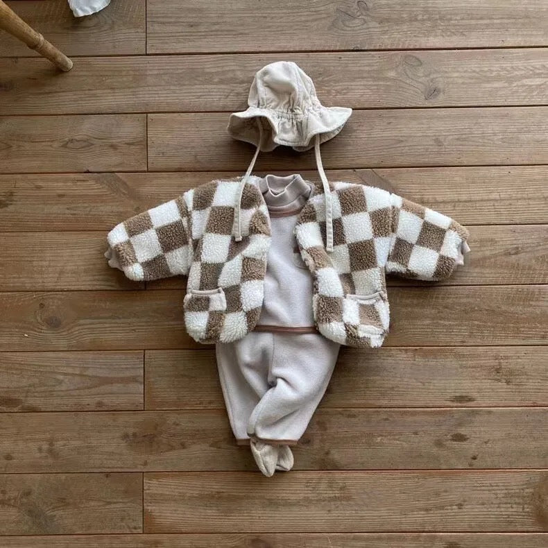 Checkered Fleece Jacket ( Cocoa)