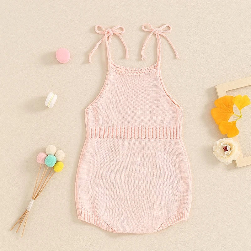 Knit Embroidered Tie Sleeve Romper