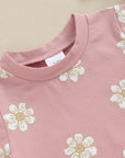 2pcs T-shirt Floral Romper