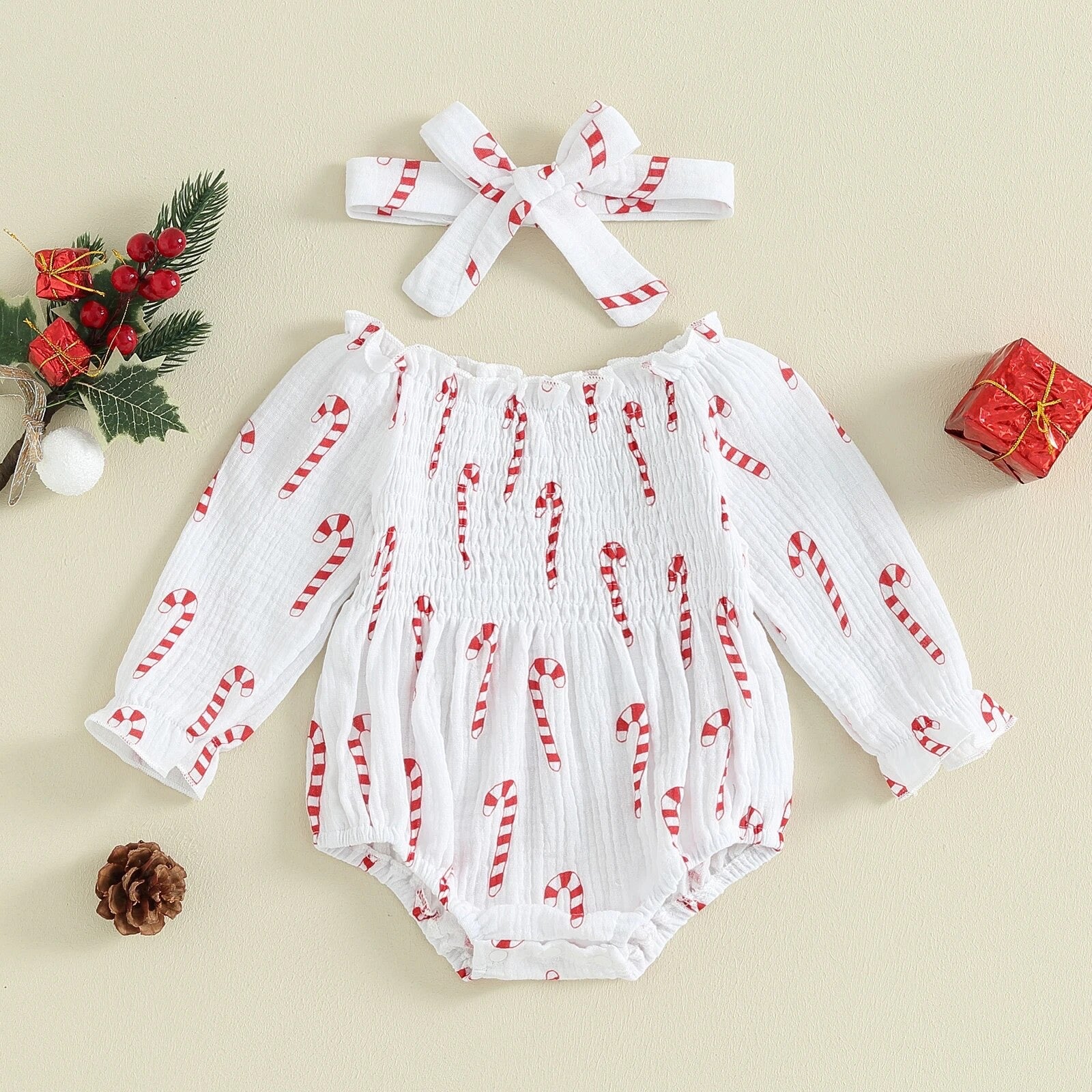 Candy Cane Long Sleeve Romper
