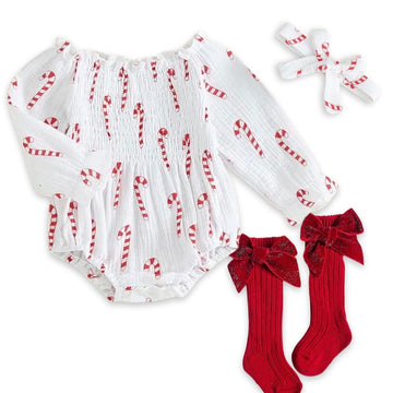 Candy Cane Long Sleeve Romper