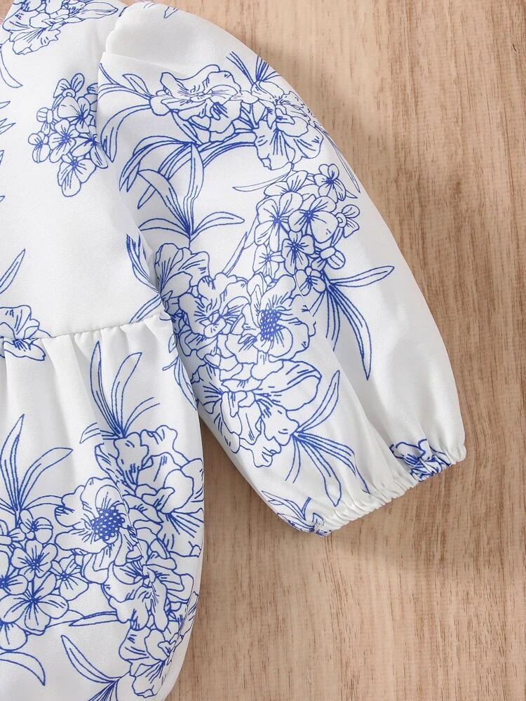Floral Print Puff Sleeve Bodysuit