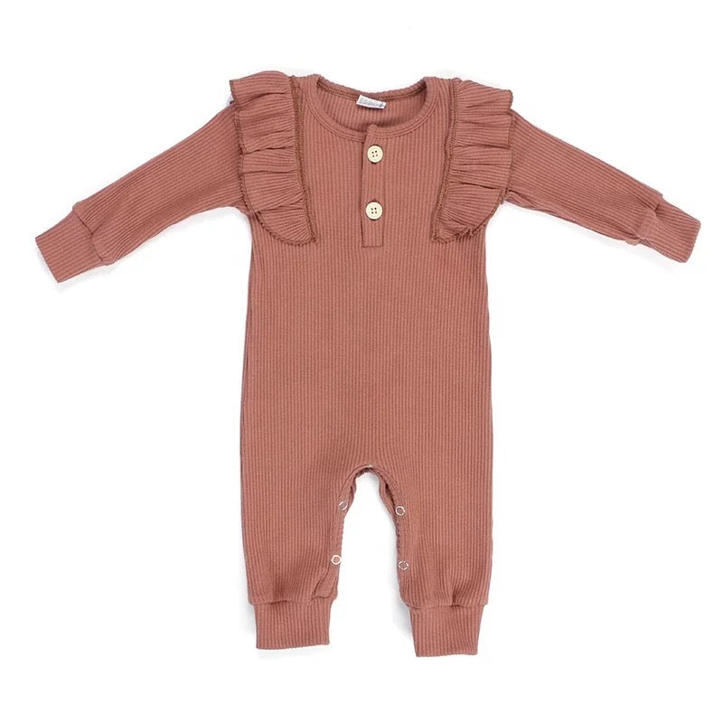 Ribbed Button Jumpsuit (Pinkish Brown)