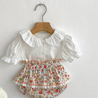 Puff Sleeve Button-up & Floral Shorts Set