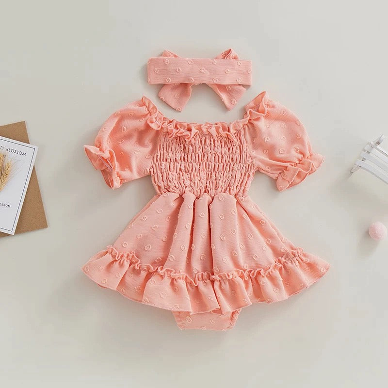 Dotted 2pcs Puff Sleeve Romper