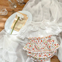 Puff Sleeve Button-up & Floral Shorts Set